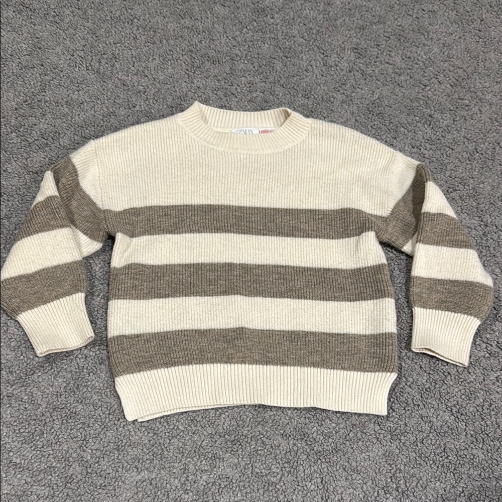 Zara Kids Striped Cream and Brown Sweater